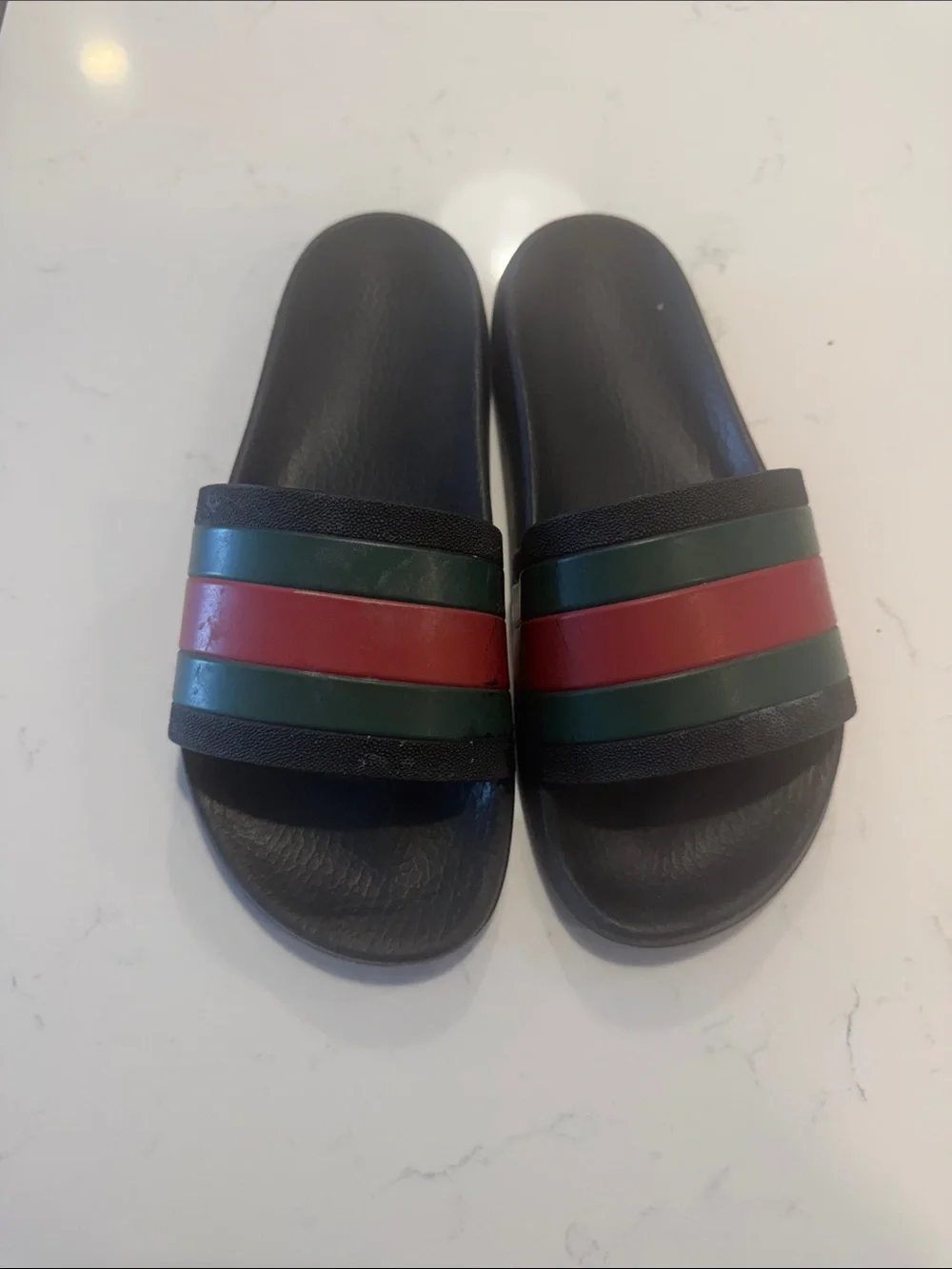 Gucci Black Slides with Green and Red Stripes